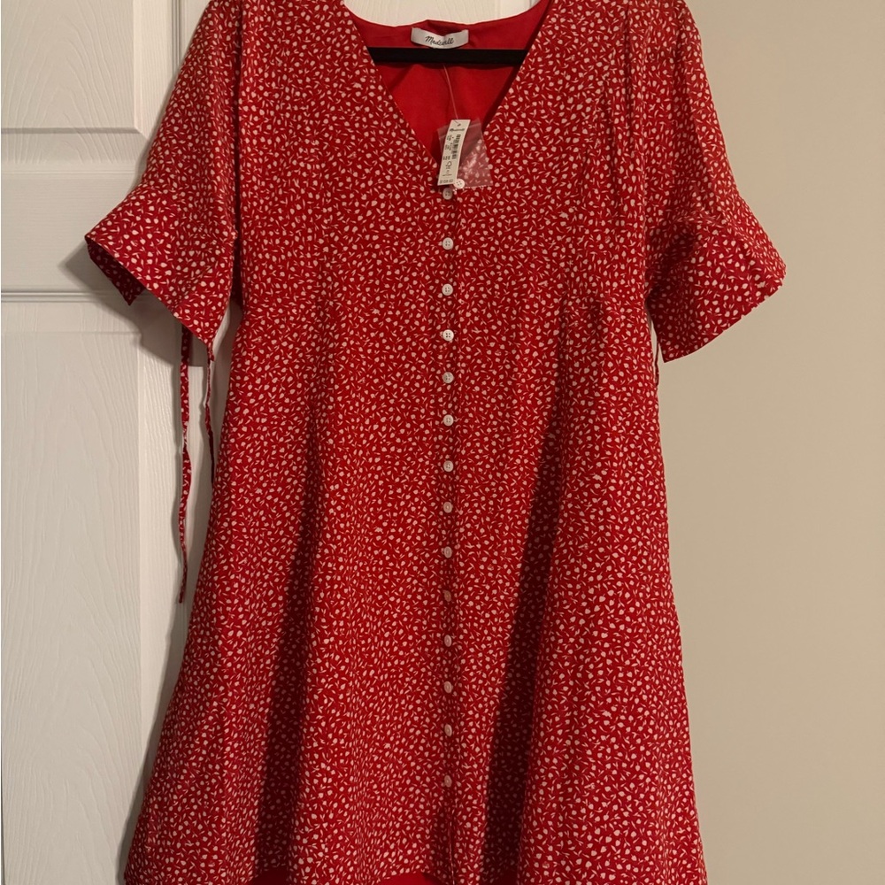 Madewell Red Floral V-Neck Dress $158 NWT